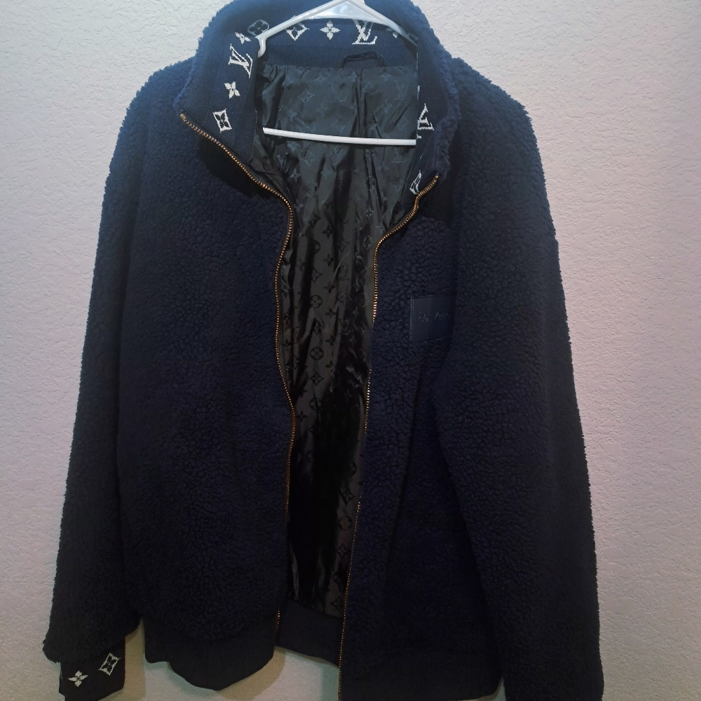 Vintage Louis Vuitton Sherpa Navy Blue Jacket In Excellent Condition XL - Picture 8 of 12